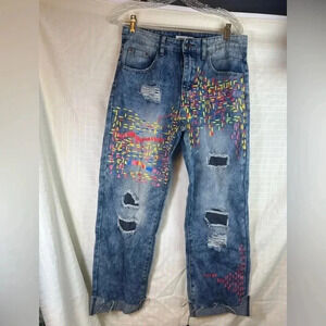 Miss Look Womens Multicolor Patch Denim Straight Jeans Size s Small Size 8